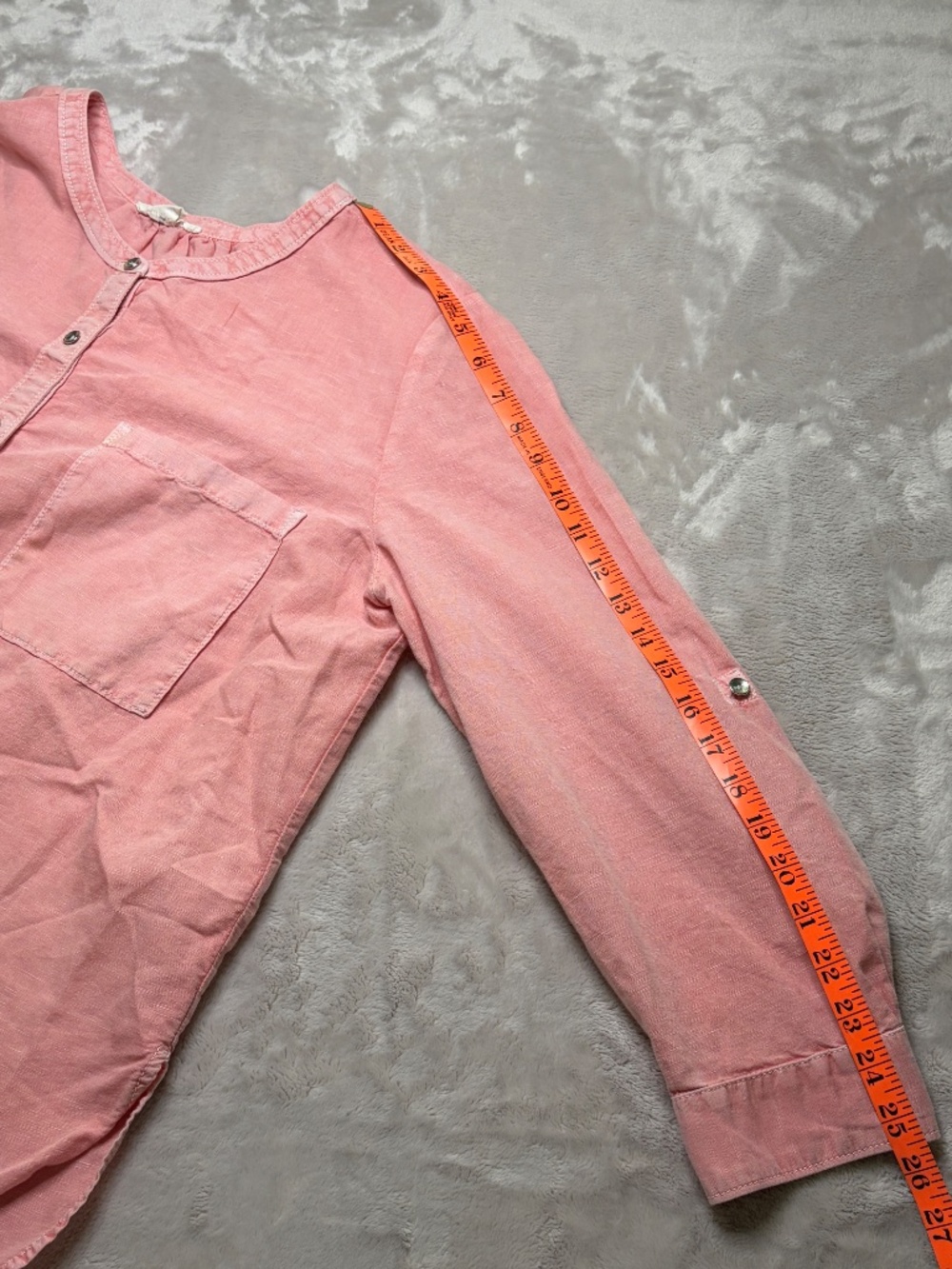 Caslon Button Up Shirt Womens L Pink Linen Cotton Roll Tab Sleeve Band Collar - Picture 11 of 11